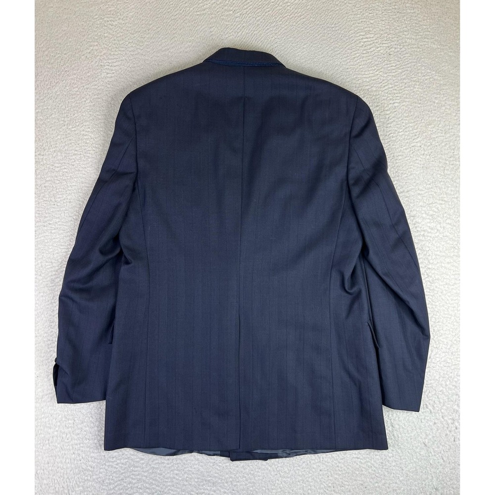 Nordstrom Suit Jacket Mens 43L Blue Stripe Wool Double Breasted USA - Picture 2 of 16